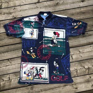 Vintage 1997 Disney Mickey Mouse AOP Golf Shirt